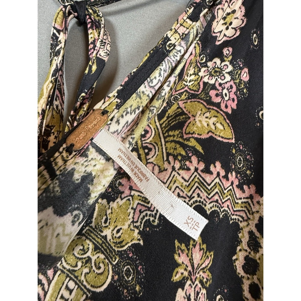 Free People Arzel Mini Dress Black Combo Paisley Festival Boho V Neck XS - Picture 14 of 16